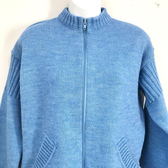 Cooper Blue Pastel Wool Blend Knit High Neck Zip Up Sweater Cardigan Women M - Picture 3 of 12